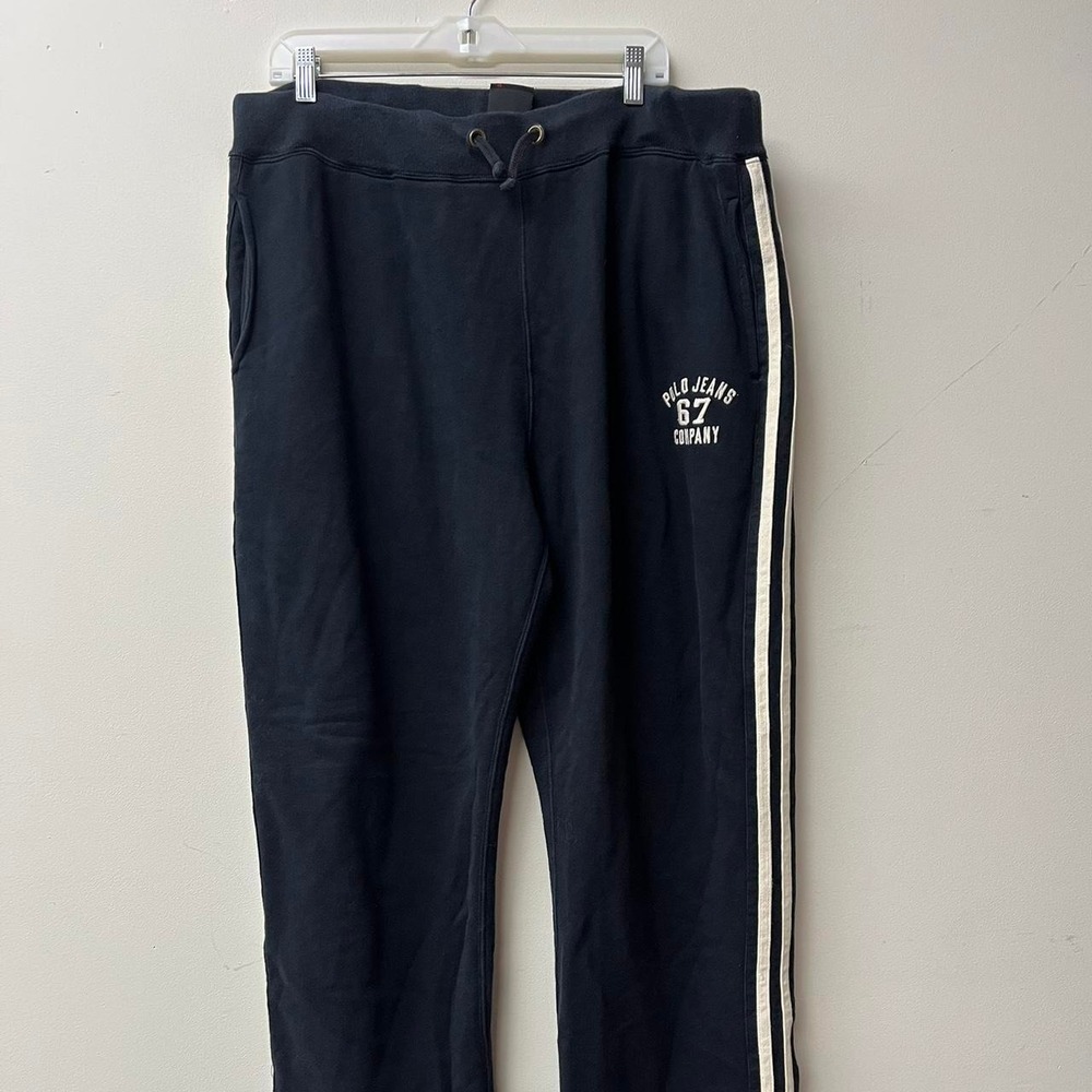 Y2k Ralph Lauren Polo Striped Navy Blue Baggy Sweatpants Pants Size Large